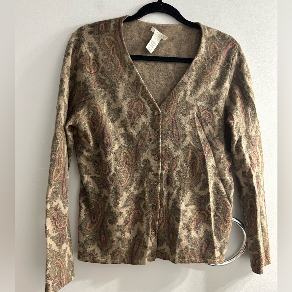 Vintage tweeds lambs wool angora rabbit hair paisley print cardigan sweater